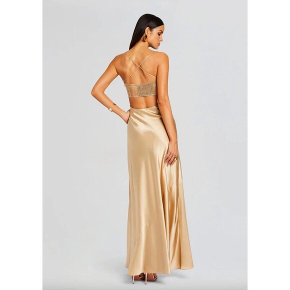 retrofete Emery Silk Crystal Embellished Gown Dress Nude Womens Size Small - Picture 5 of 16